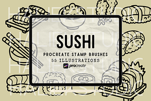 55 Sushi Doodles Procreate Stamps