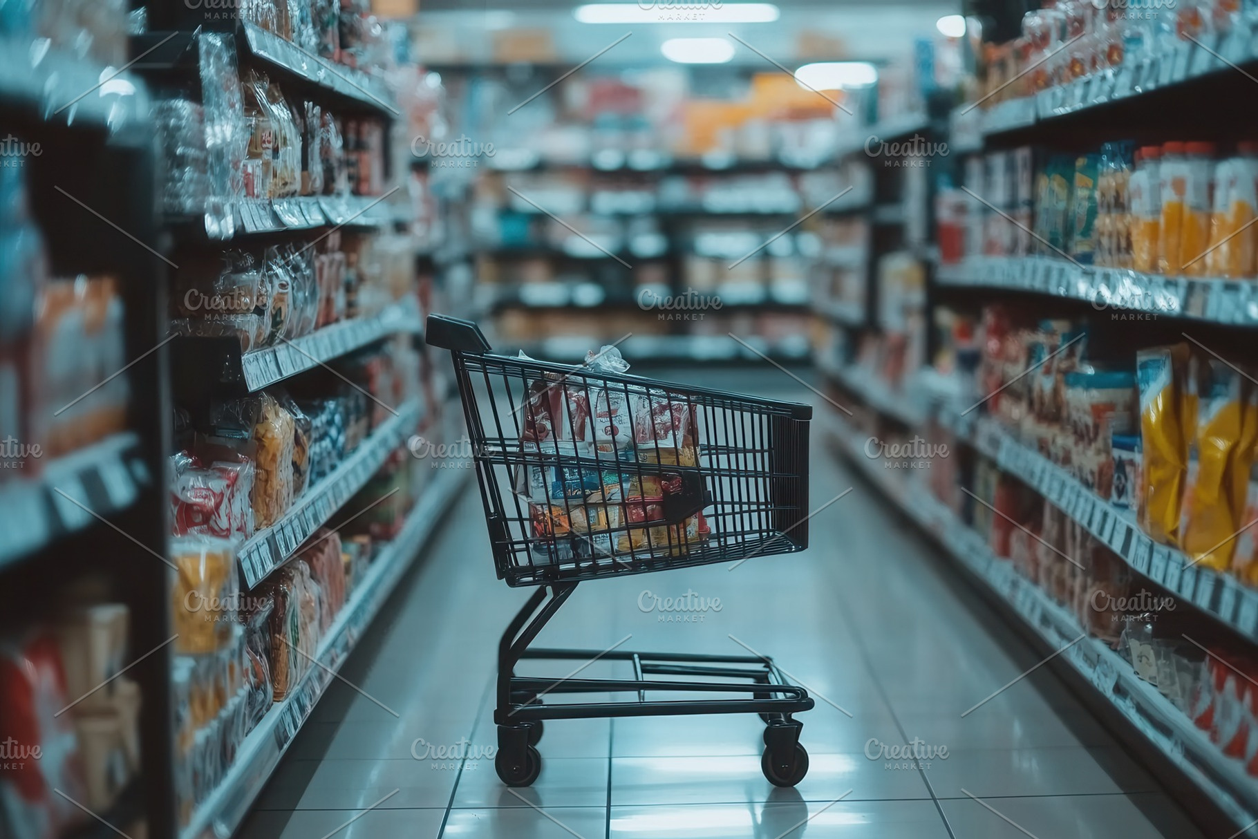 Products line path of shopping cart, a Photo by Pavel_design