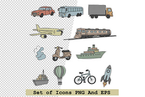 Set of  vehicle icons in hand drawn, an Icon by one-touch