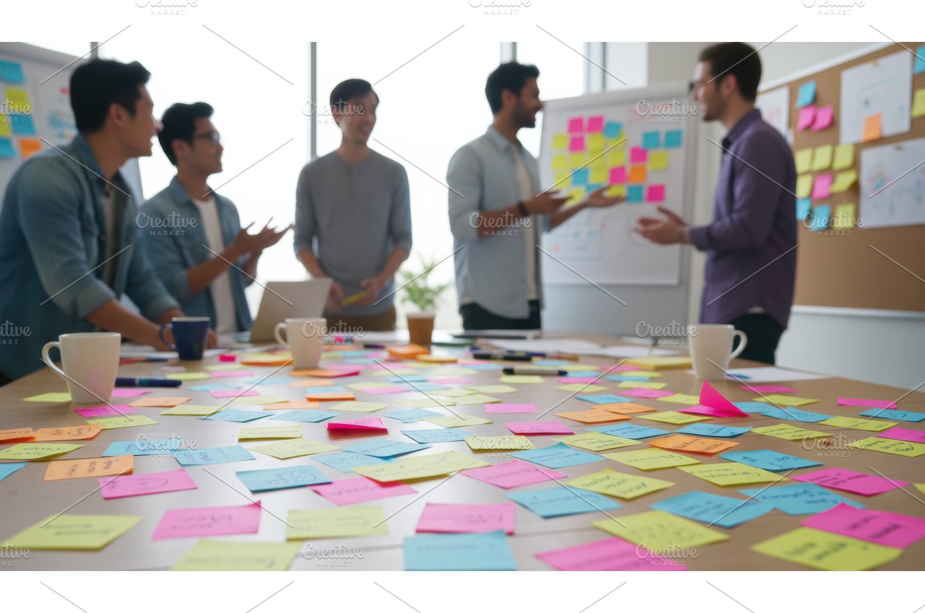 Five men conduct an informal, a Business Photo by Igor Tichonow