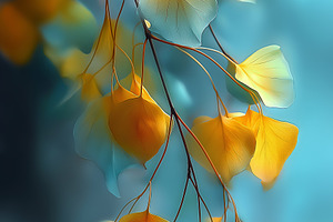 Delicate yellow and teal leaves, a Nature Photo by Ocean Digital Art