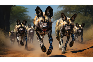wildlife african painted dogs ai, an Animal Photo by pikepicture