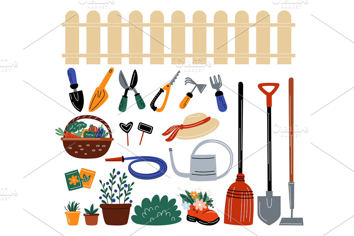 Garden tools. Agriculture equipment, an Object Illustration by Vectorbuum