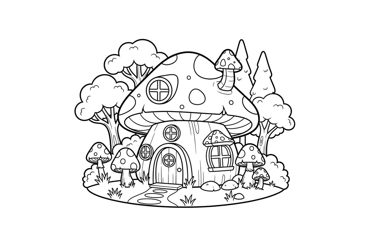 Whimsical Mushroom House Line Art bu, an Illustration by Designs_River (Photo 43 of 51)