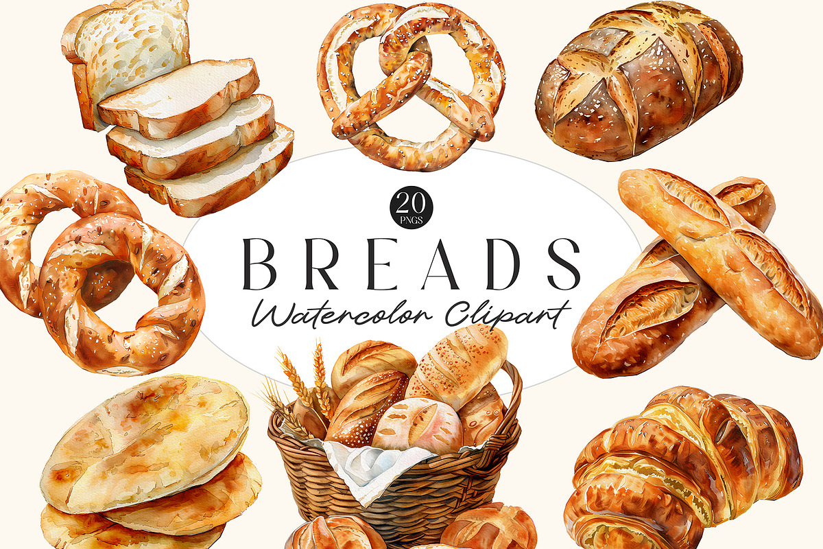 Watercolor Breads Clipart, a Food Illustration by Primrose Blume (Photo 1 of 4)