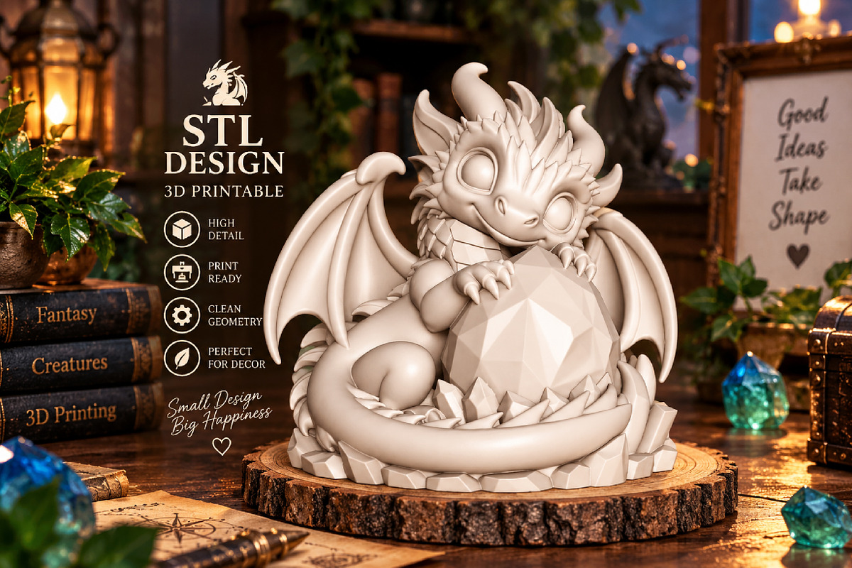 Baby Dragon Crystal 3D Print STL, an Animal 3D Model by Creative Art (Photo 1 of 3)