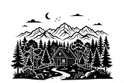 50 Forest Cabin Landscape Silhouette, an Empty State Illustration by Amazin_art (Thumbnail 22 of 38)