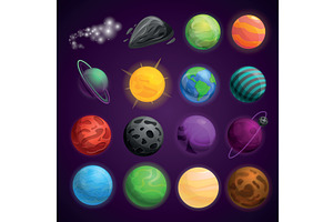 Planets Space Icon Set, Cartoon