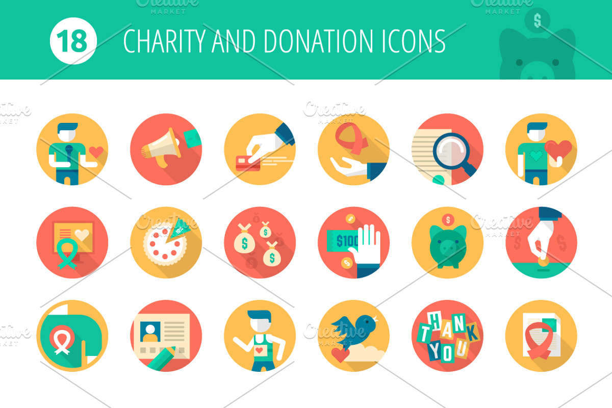 Charity and Donation Flat Icons