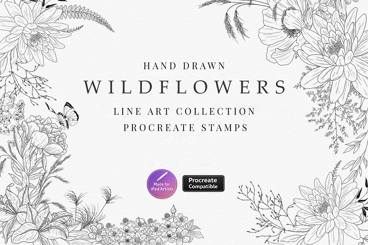 Procreate Wildflower Floral Line Art, a Brush Add-On by AW Studios (Photo 1 of 4)