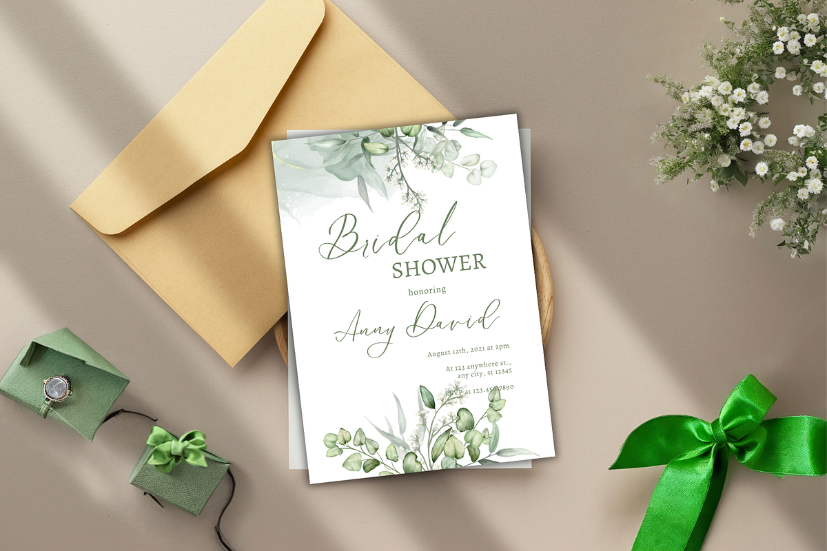 Greenery Bridal Shower Invitation, an Invitation Template by TheSimplySereneShop (Photo 1 of 7)