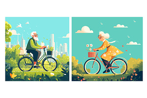 Elderly man woman bicycle. Elderly, a Sport Illustration by Stock-Smart-Start