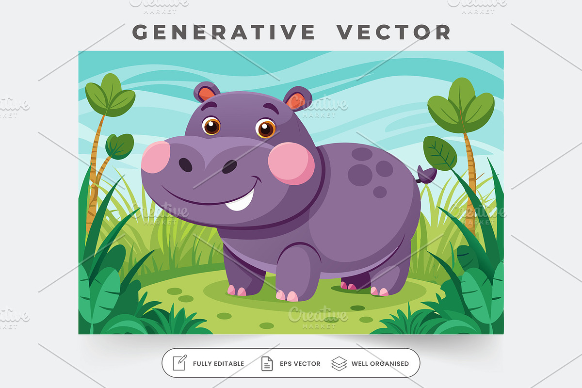 A joyful hippo poses playfully in th, a Graphic by Iftikhar Alam