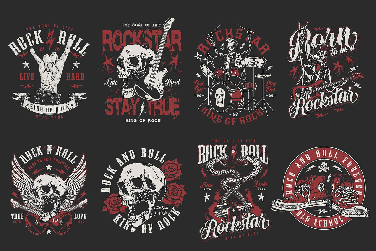 Rock & Roll Emblem T-Shirt Designs, a Branding & Logo Template by DGIM studio (Photo 3 of 5)