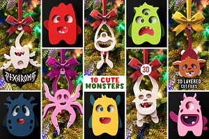 10 Cute Monsters 3D Layered Cut File