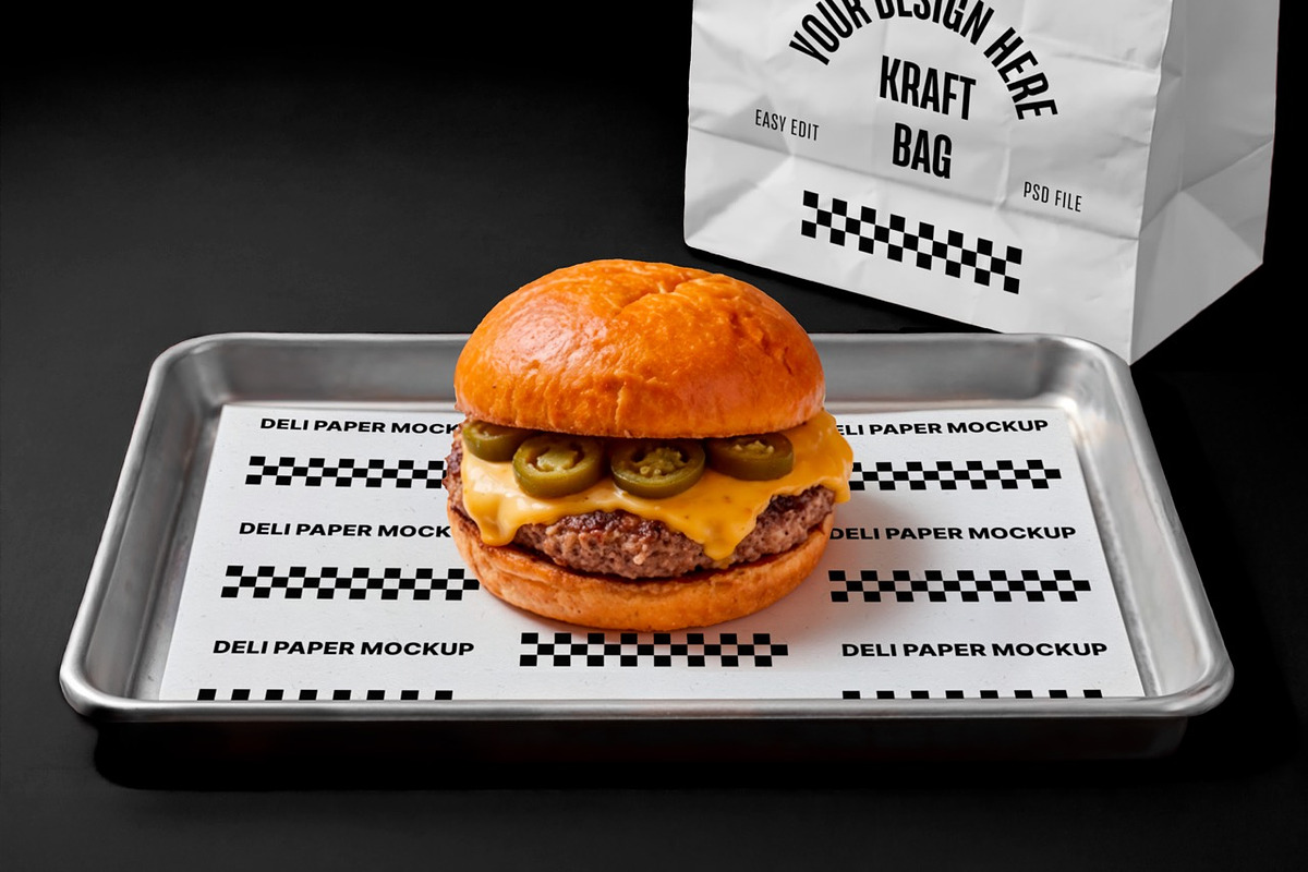 Burger Deli Paper and Bag Mockup, a Packaging Mockup by rodrigofkaminski (Photo 6 of 7)