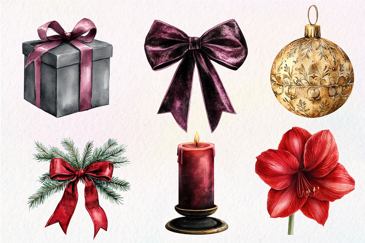 Watercolor Moody Christmas Clipart, an Illustration by Dream Creation (Photo 5 of 6)