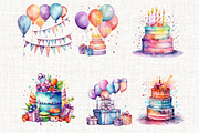Watercolor Birthday Clipart Bundle, an Illustration by Mash Mash Stickers (Thumbnail 3 of 9)