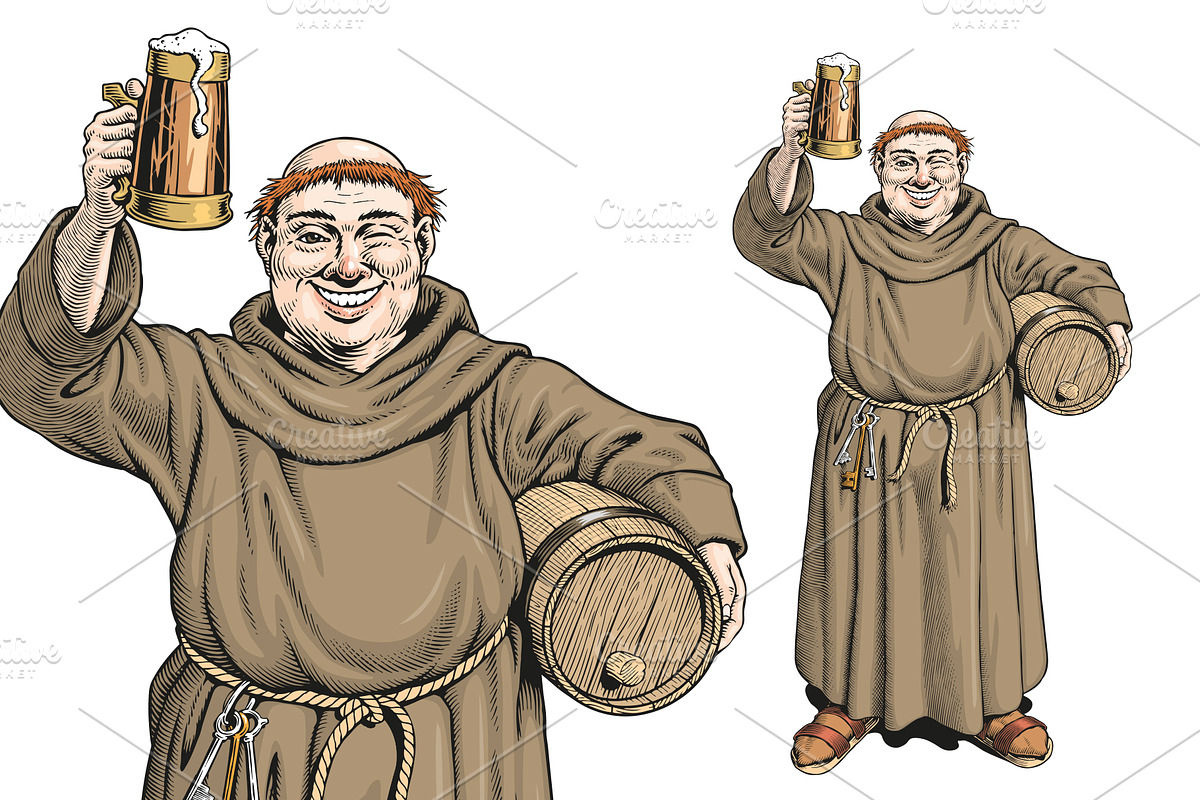 Happy monk holding beer mug, a Person Illustration by Ledokolua (Photo 1 of 2)