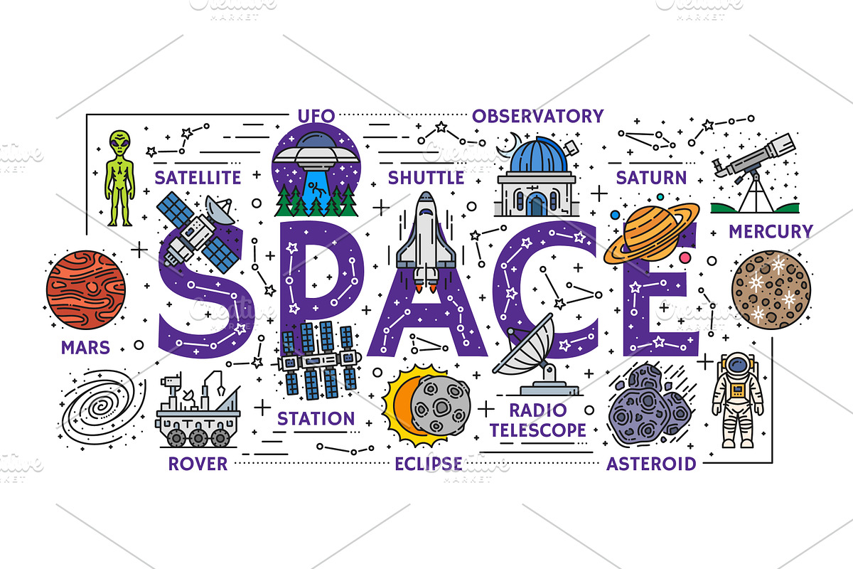 Line galaxy space icons, a Technology Illustration by Vector Tradition