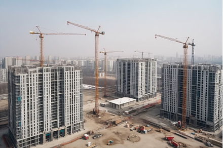 Aerial view tower cranes, an Industrial Photo by Ylivdesign