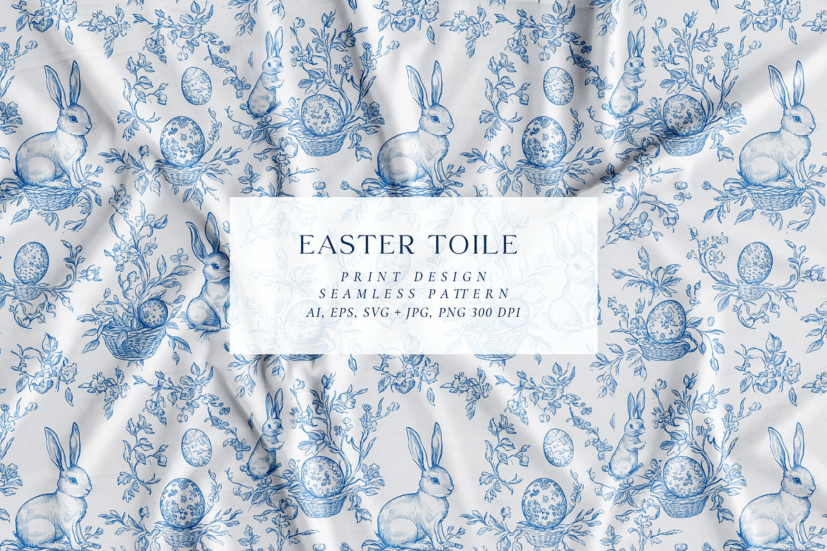 Easter Blue Toile Seamless Pattern, a Pattern Graphic by Olya Creative (Photo 1 of 6)