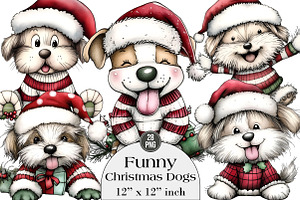 Funny Christmas Dogs Clipart, an Illustration by DreamArtGraphic