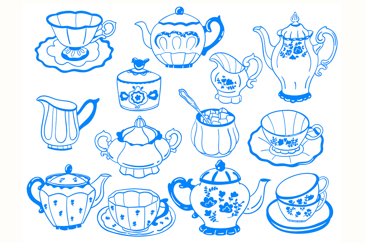 Vintage Tea Set line art, a Decorative Illustration by Carpet Tapete Pretzel (Photo 3 of 9)
