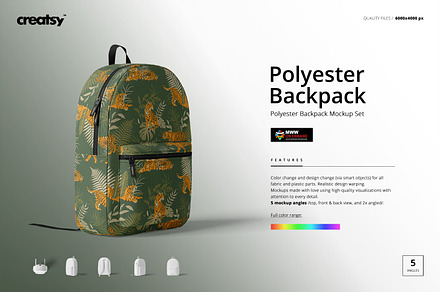 Polyester Backpack Mockup Set, a Merchandise Mockup by creatsy5