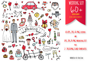 60+ Hand drawn Wedding Elements!
