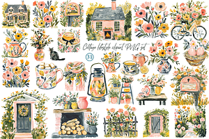 Cottage lifestyle clipart PNG set, an Illustration by Libby Wishes
