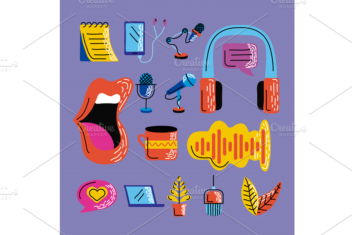 Podcast badges set, an Object Illustration by studiogstock