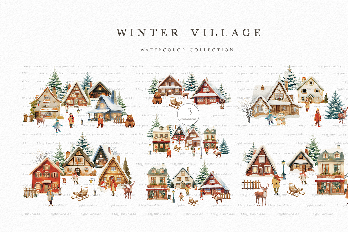 Winter Christmas Village, a Seasonal Illustration by heyiamalice (Photo 3 of 16)