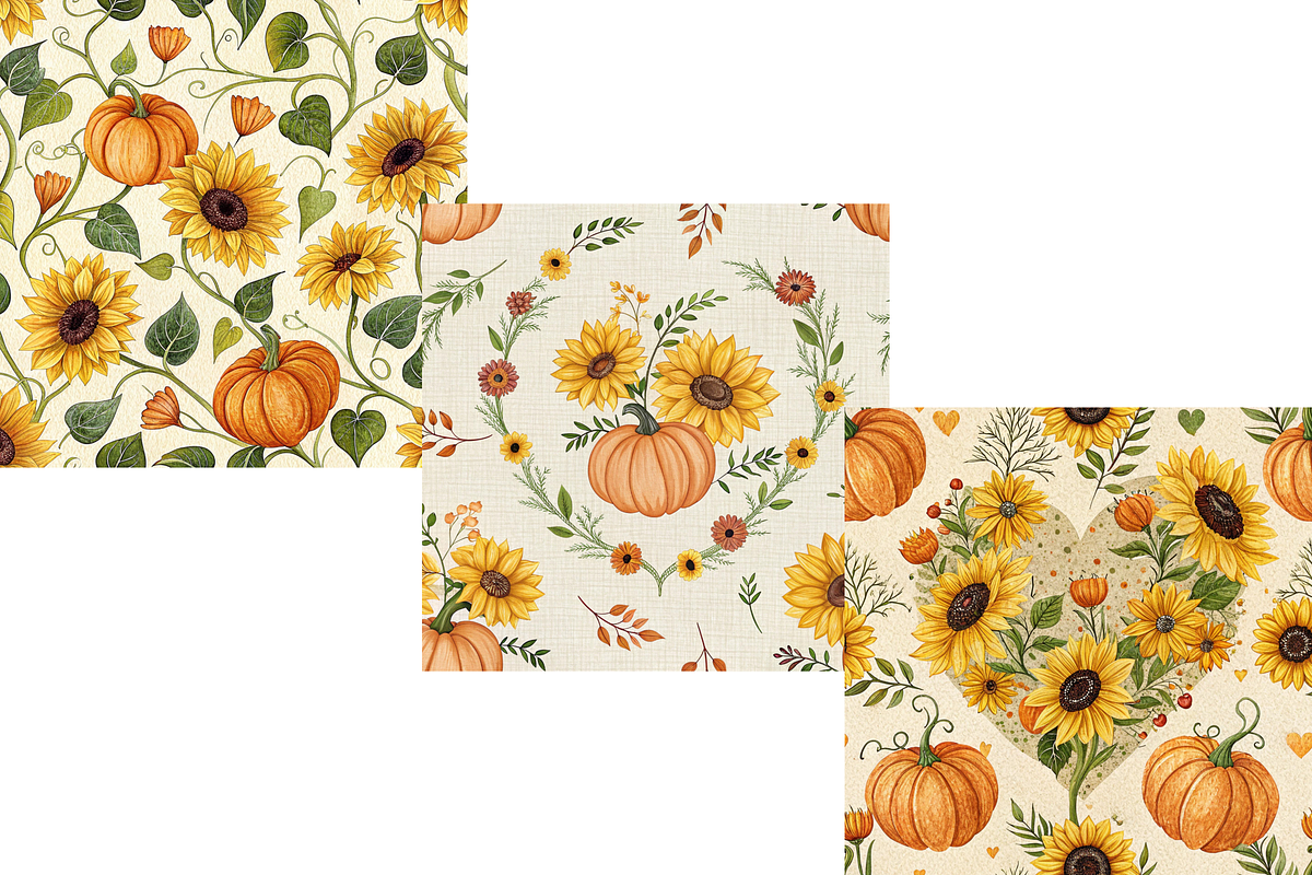 Sunflower & Pumpkin Heart Pattern, a Graphic by FloridPrintables (Photo 4 of 6)