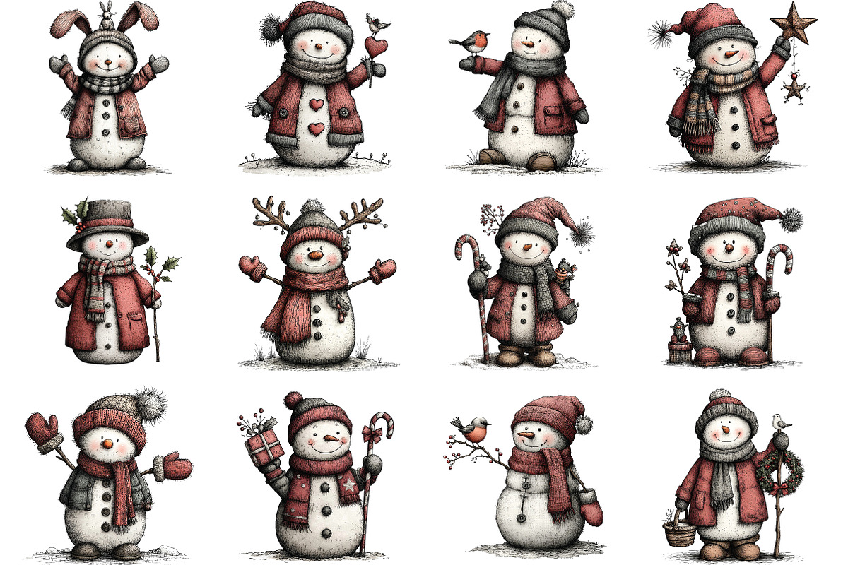 Whimsical Christmas Snowman Clipart, an Illustration by CraftArtStudio (Photo 3 of 6)