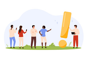 Tiny people with giant exclamation, an Object Illustration by Flashvector