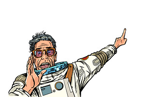 Pop Art Retro An astronaut points. A, an Illustration by studiostoks