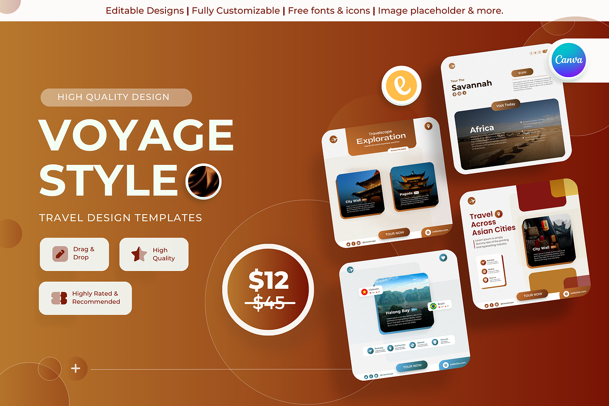 Voyage Style -Travel Canva Templates, a Social Media Template by Exceptionalways (Photo 1 of 2)