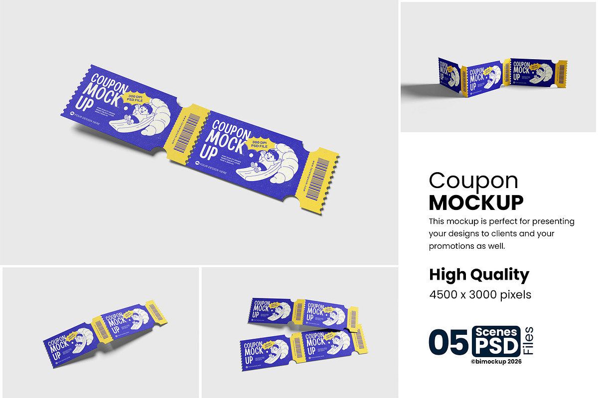Realistic Coupon Mockup For Branding, an Advertising Mockup by bimockup (Photo 1 of 6)