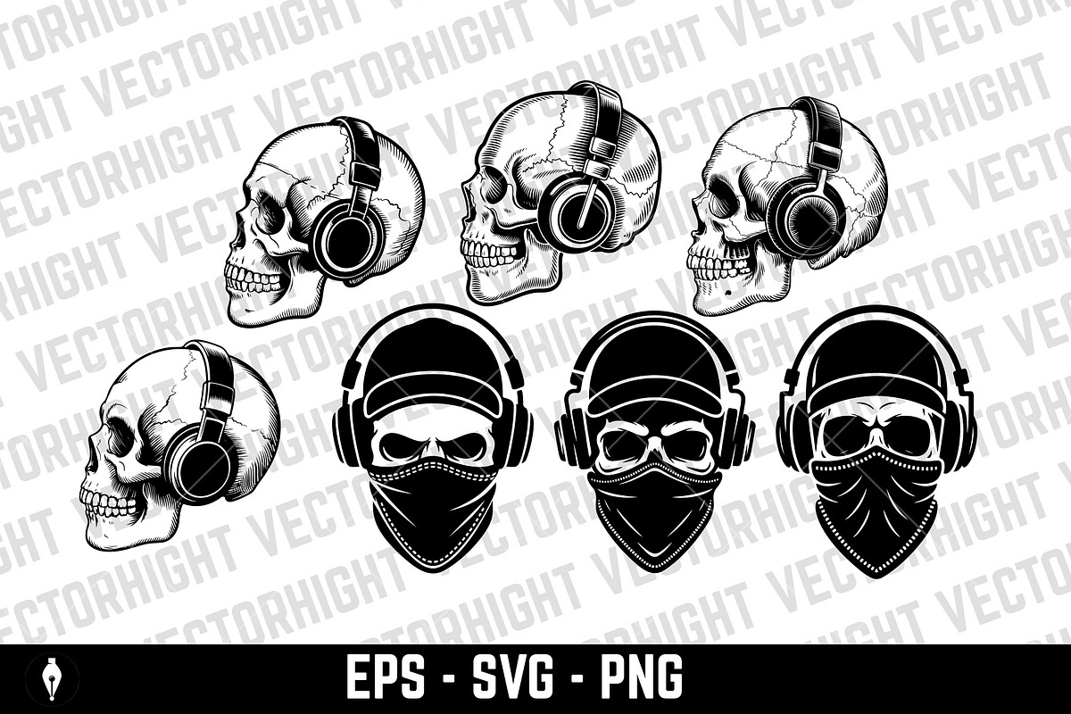 Skull in headphones vector., an Object Illustration by Vectorhight (Photo 1 of 4)