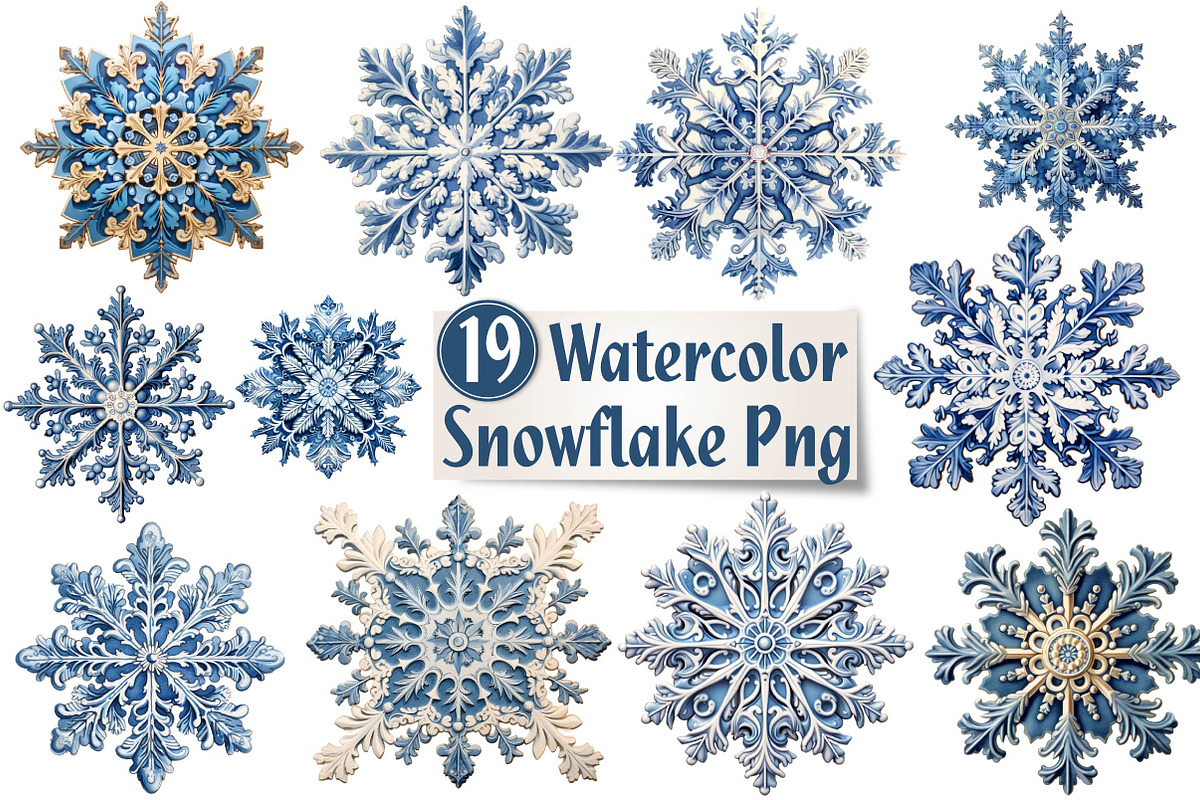 Watercolor Snowflake Png Clipart, an Illustration by CreationArt (Photo 1 of 5)