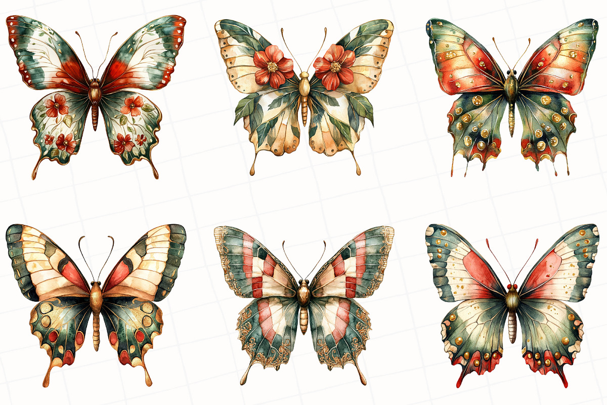 Christmas Butterfly Clipart, an Illustration by OK Design (Photo 4 of 5)