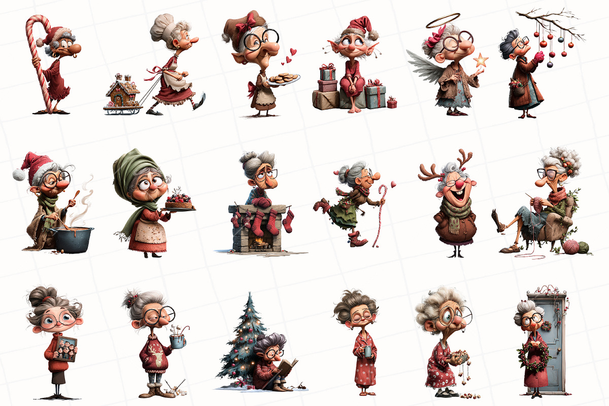 Whimsical Christmas Grandma Clipart, an Illustration by OK Design (Photo 3 of 6)