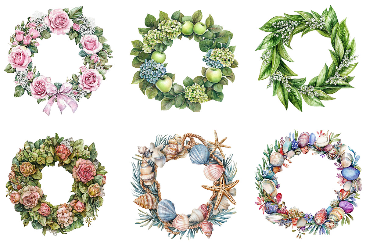 Watercolor Summer Wreath Clipart, an Illustration by DreamArtGraphic (Photo 2 of 4)