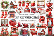 Watercolor Cozy Berry Winter Cottage, an Illustration by Designworld (Thumbnail 1 of 6)