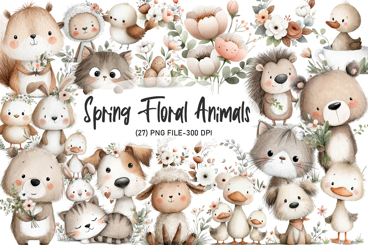 Spring Clipart Floral Watercolor Set, an Illustration by Designworld (Photo 1 of 6)