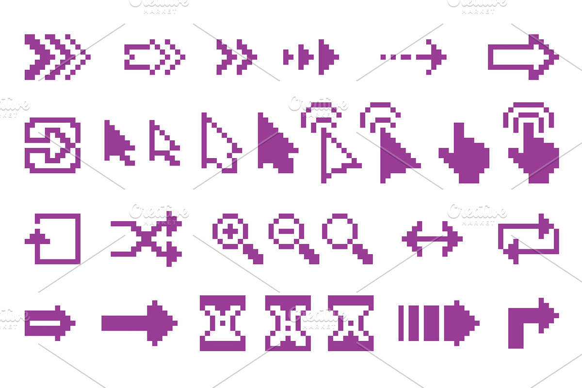 Monochrome pixel cursors. Clicks, an Object Illustration by YummyBuum