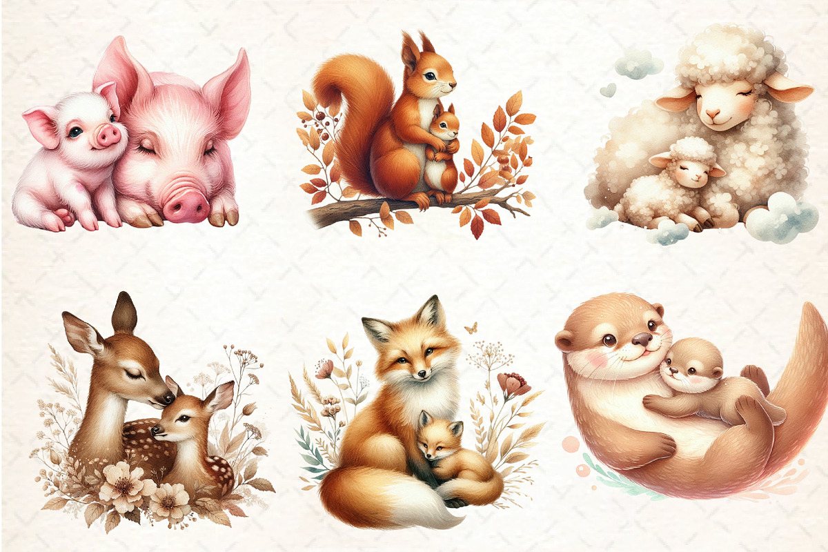 Cute Animals Mothers Day Clipart Mom, an Illustration by DreamCafeArt (Photo 3 of 6)