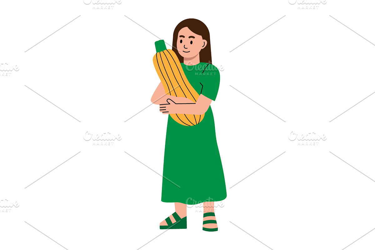 Girl holding a fresh squash in hand, a Food Illustration by GraphiShop