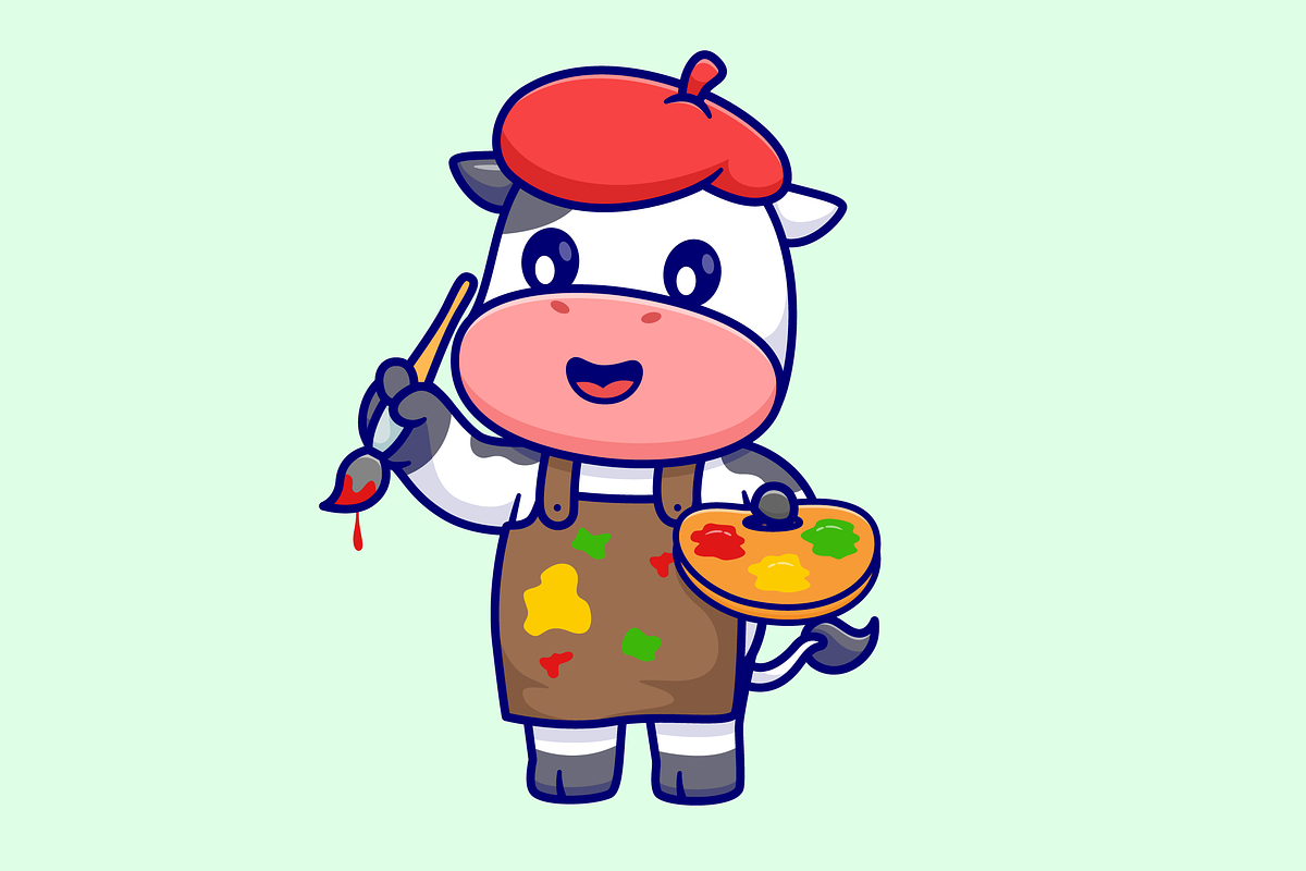 Cute Cow Painting Cartoon, an Animal Illustration by Catalyst Labs